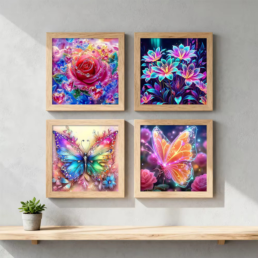 EverShine 4er Set DIY Diamantmalerei Schmetterling und Rosen mit 5D Vollrunde Bohrern als moderne Wanddekoration in Multicolour - Bild 3
