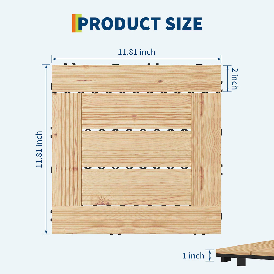 HiMISS Terrassenplatten aus Akazienholz in Braun, wasserdichte und rutschfeste Bodenbelagsplatten für Außen- und Innenbereich, 30,5 x 30,5 cm - Bild 2