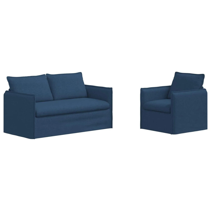 vidaXL Sofa 2-teiliges Set Blau Stoff mit Metallrahmen B/T/H: 156 x 82 x 85 cm und 75 x 82 x 85 cm - Bild 2