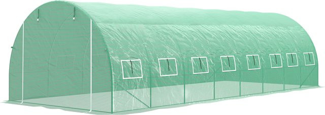 Aosom Outsunny Garten-Tunnel-Gewächshaus in Grün mit 16 Fenstern und aufrollbarer Reißverschlusstür, B/T/H: 8 x 3 x 2 m - Bild 1