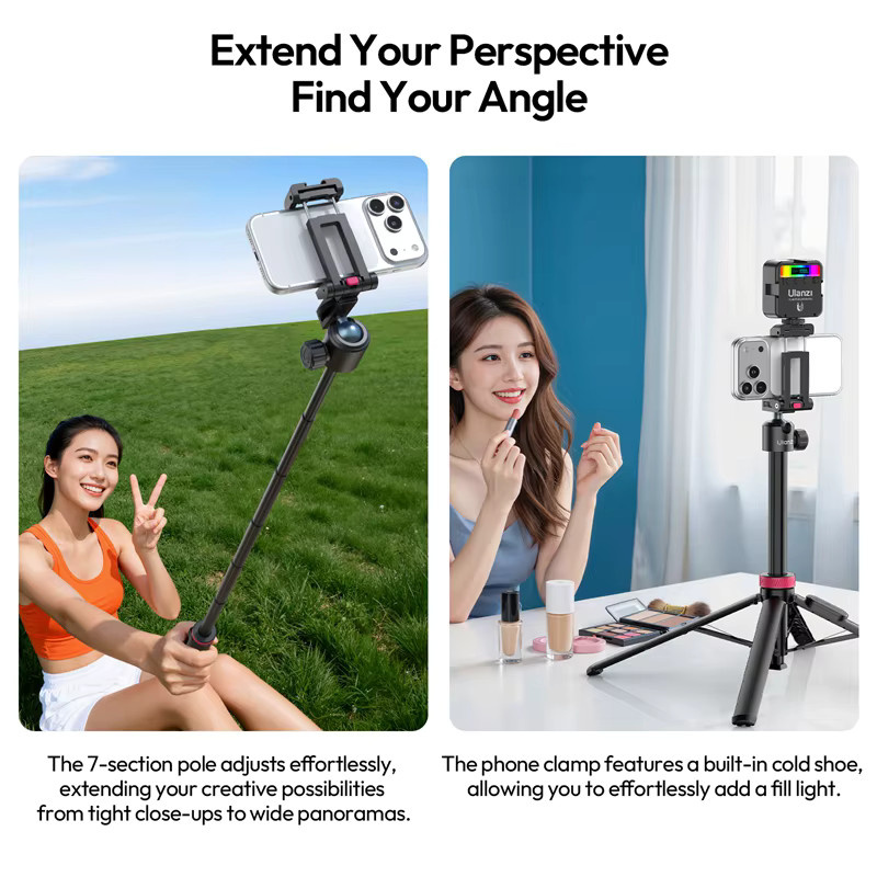 Ulanzi MT44B 2-in-1 Selfie Stick und Stativ mit Fernbedienung in Schwarz für iPhone, Android und DSLR Kameras - Bild 5