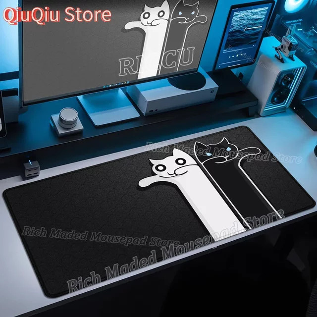 Potdemiel XXL Mauspad Anime Design Katze Schwarz Weiß Gaming Schreibtischmatte - Bild 1