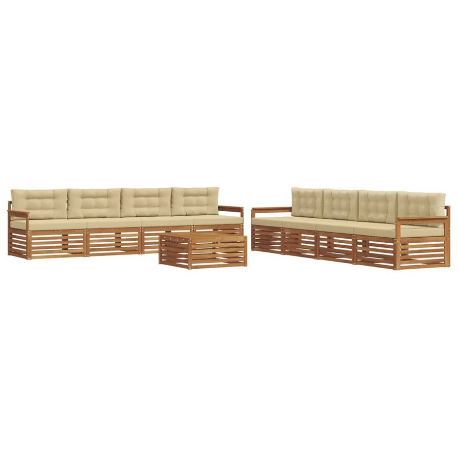 vidaXL Outdoor-Sofagarnitur 9-teilig aus Akazienholz mit Kissen in Natur und Beige - Bild 2