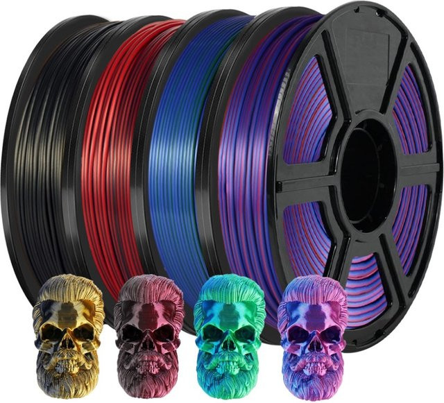 3D Maliang Zweifarbiges Seiden PLA Filament 1,75mm für FDM 3D-Drucker, Glänzend Mehrfarbig Schwarz Rot Blau - Bild 1