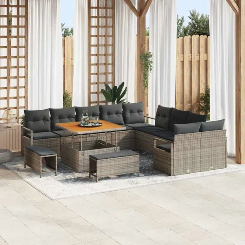 vidaXL Garten-Sofa-Set aus Poly-Rattan mit 13 Kissen in Grau - Bild 1