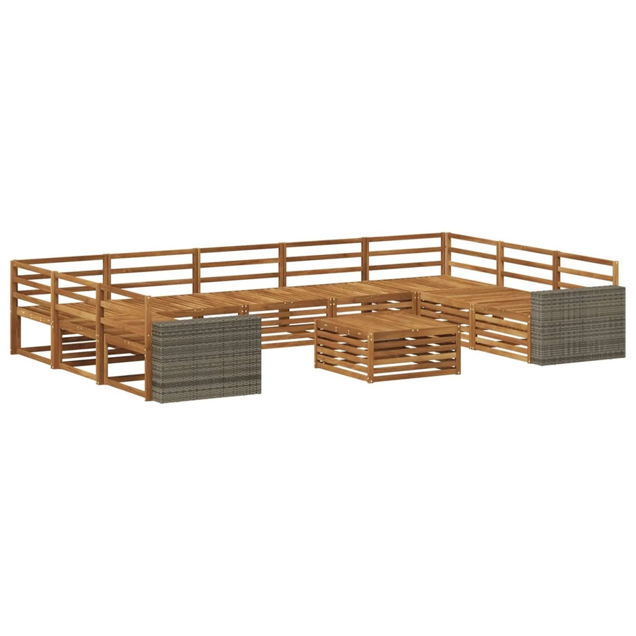 vidaXL Outdoor-Sofagarnitur aus Massivholz Akazie in Natur Braun, 10-teiliges Set mit modernem Design - Bild 2