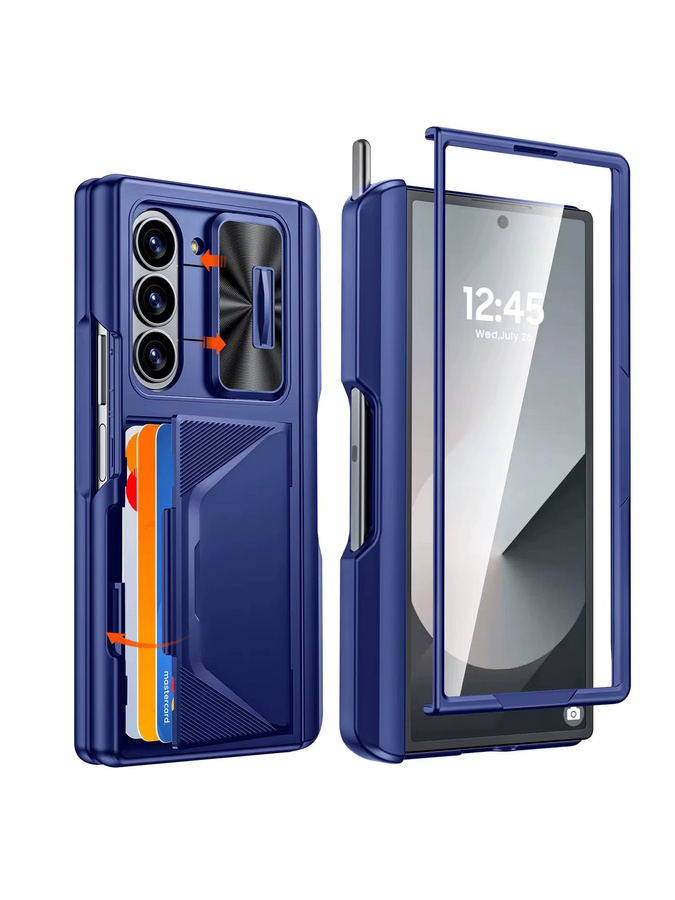 Stoßfeste Handyhülle für Samsung Galaxy Z Fold 6 mit integriertem Stiftschlitz und 9H-Schutzfolie in Schwarz oder Blau - Bild 5