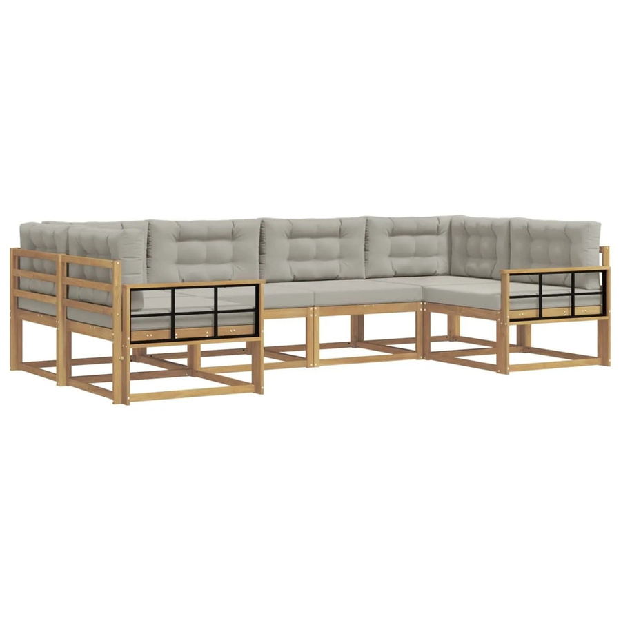 vidaXL Outdoor-Sofagarnitur L-Form aus Akazienholz mit 6 Kissen in Weiß und Grau - Bild 2
