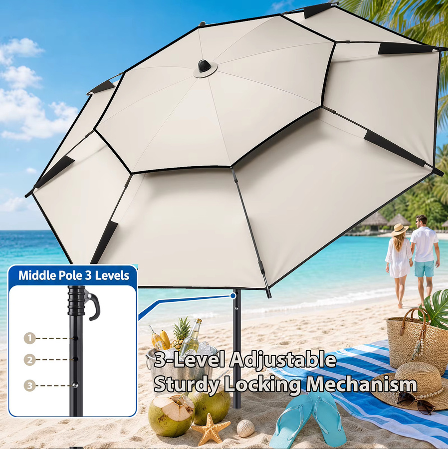 HGTUGO Fishing Umbrella Strandschirm mit Verstellmöglichkeit in Beige, Höhe: 120 cm, Tiefe: 117 cm - Bild 1