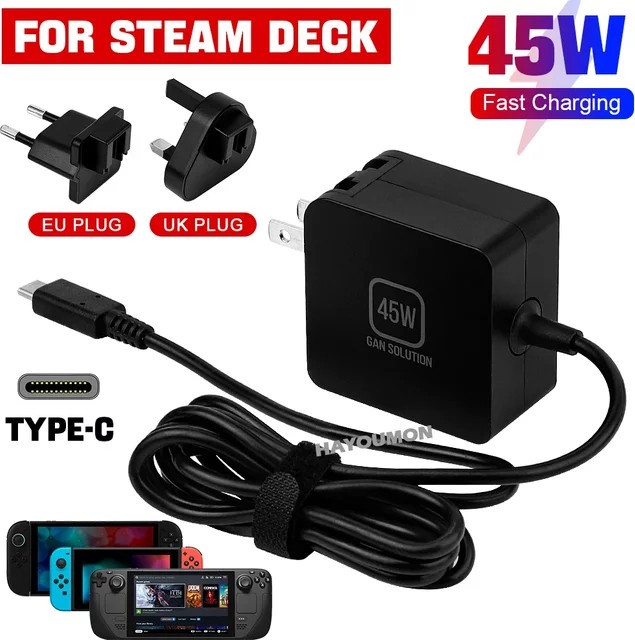 HeroAngel 45W USB-C Schnellladegerät Netzteil für Steam Deck und Nintendo Switch, Schwarz - Bild 1