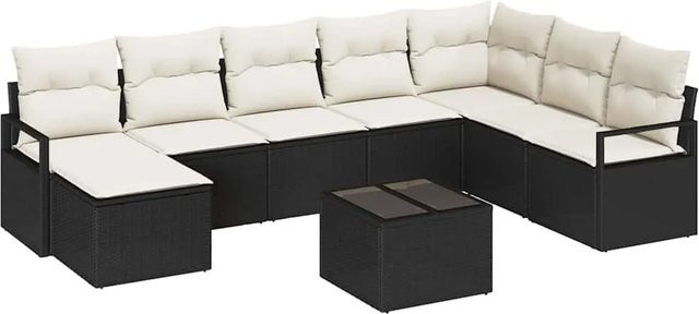 vidaXL Garten-Sofa-Set 9-teilig aus Poly-Rattan in Schwarz mit Stahlgestell und Polyesterpolstern - Bild 1