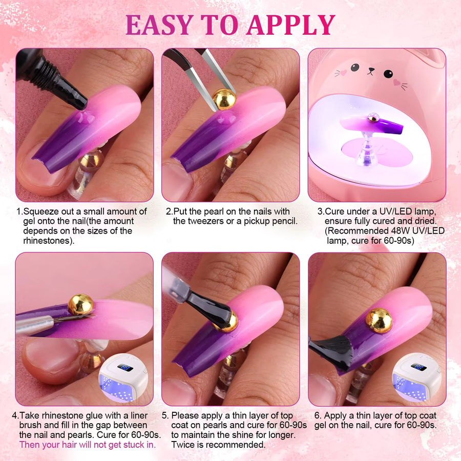 HotPress Nagel Charms, Gold, Halbkreis Perlen, 12 Gitter, 6 Größen, mit Pinzette & Pickup Stift - Bild 3