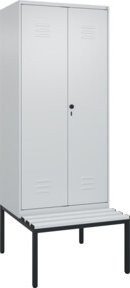 C+P PSA Doppel-Spind Classic PLUS Sitzbank mit 2 Abteilen und Kunststoff-Sitzfläche, Grau, B/T/H: 212 x 80 x 81,5 cm - Bild 1