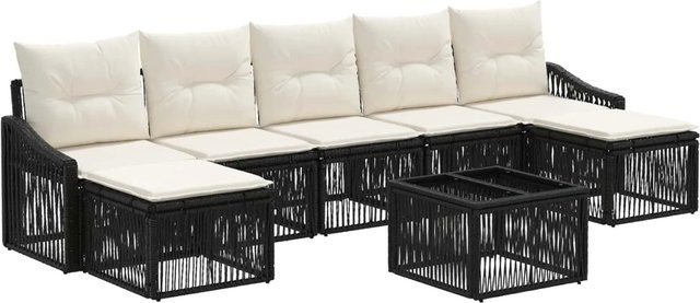 vidaXL Gartenmöbel-Set aus Poly-Rattan in Schwarz mit 8-teiliger L-Form, inklusive Outdoor-Sofas, Couchtisch und Ottomane mit Polsterkissen - Bild 1