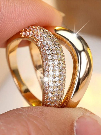 Verlobungsring Set, Weißer Zirkonstein, Goldfarbe, Damen