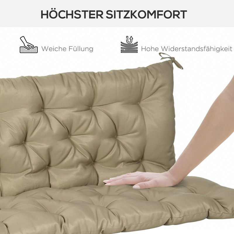 Outsunny 3 Sitzer Bankauflage mit Bändern, Khaki, B/T/H: 150 x 98 x 8 cm - Bild 3
