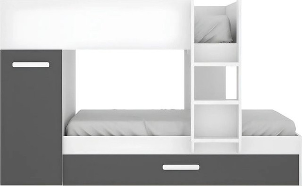 Etagenbett Anthony von Vente-unique in Anthrazitgrau und Weiß mit Schubladen, Höhe: 243 cm, B/T: 190 x 90 cm