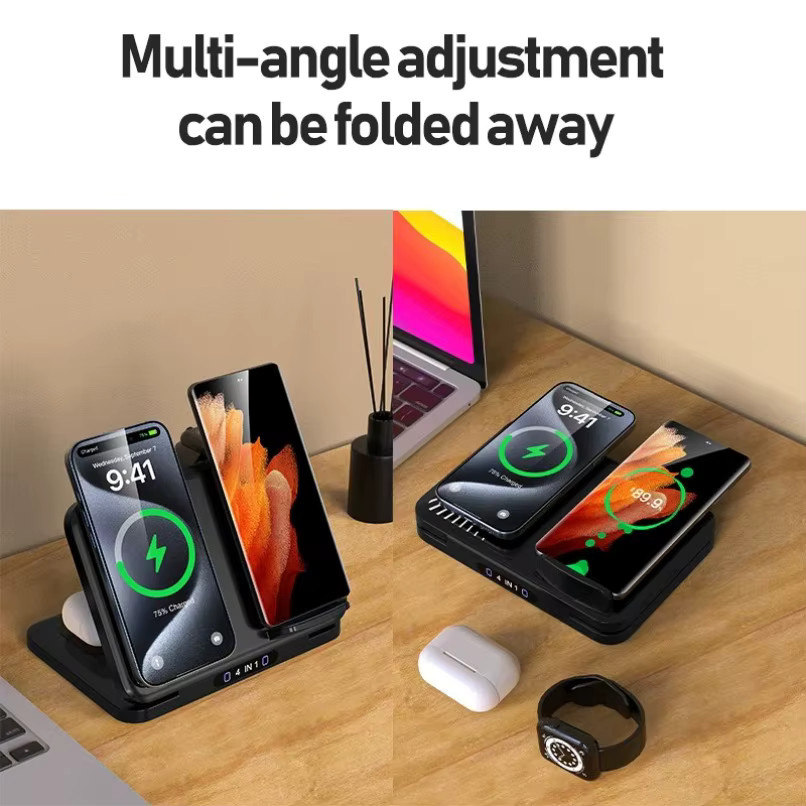 VIKEFON 3-in-1 Kabellose Ladestation Schwarz Weiß Faltbare Schnellladestation für Samsung S26 S25 S24 Smartphone, Smartwatch und Ohrhörer - Bild 4