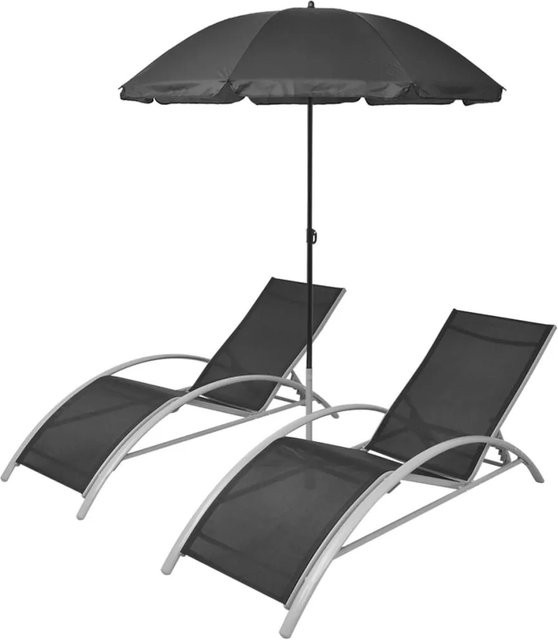 Furnicato Sonnenliegen mit Schirm aus Aluminium und Textilene in Schwarz - Bild 1