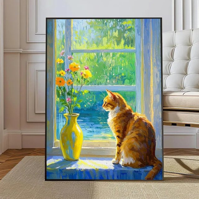 Potdemiel Henri Matisse Katzen-Wandkunst Offenes Fenster Abstract Illustration, Mehrfarbiges Poster für Wohnzimmer und Schlafzimmer - Bild 1