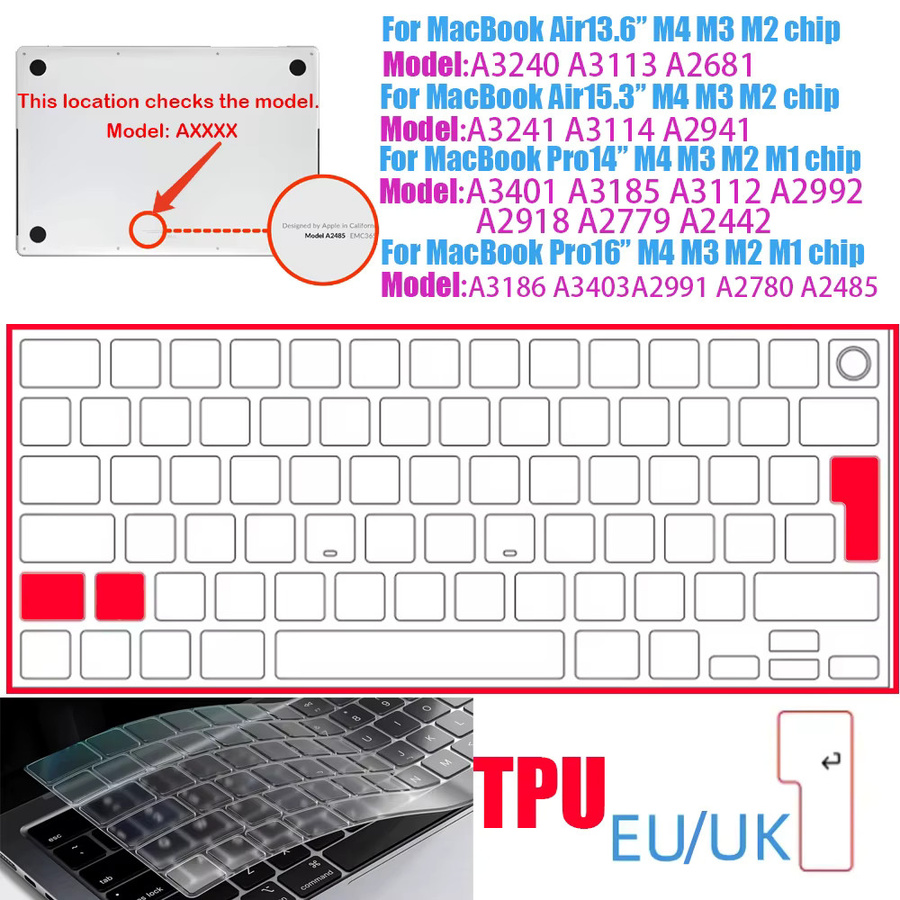 SDYIGOE Ultradünne TPU-Tastaturabdeckung für Apple Laptop Pro und Air, Farbe: transparent - Bild 5