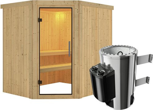 Karibu Sauna Talsen aus Fichtenholz in Beige inklusive 3.6 kW Saunaofen mit integrierter Steuerung für 3 Personen, B/T/H: 198 x 170 x 196 cm - Bild 1