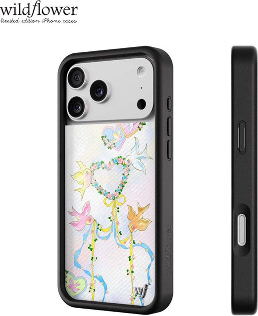 Wildflower Dove Diaries Handyhülle für iPhone 17 16 15 14 13 12 Pro Max mit farbigem Band und Herz-Tauben-Motiv in Multicolour, stoßfeste Abdeckung - Bild 1