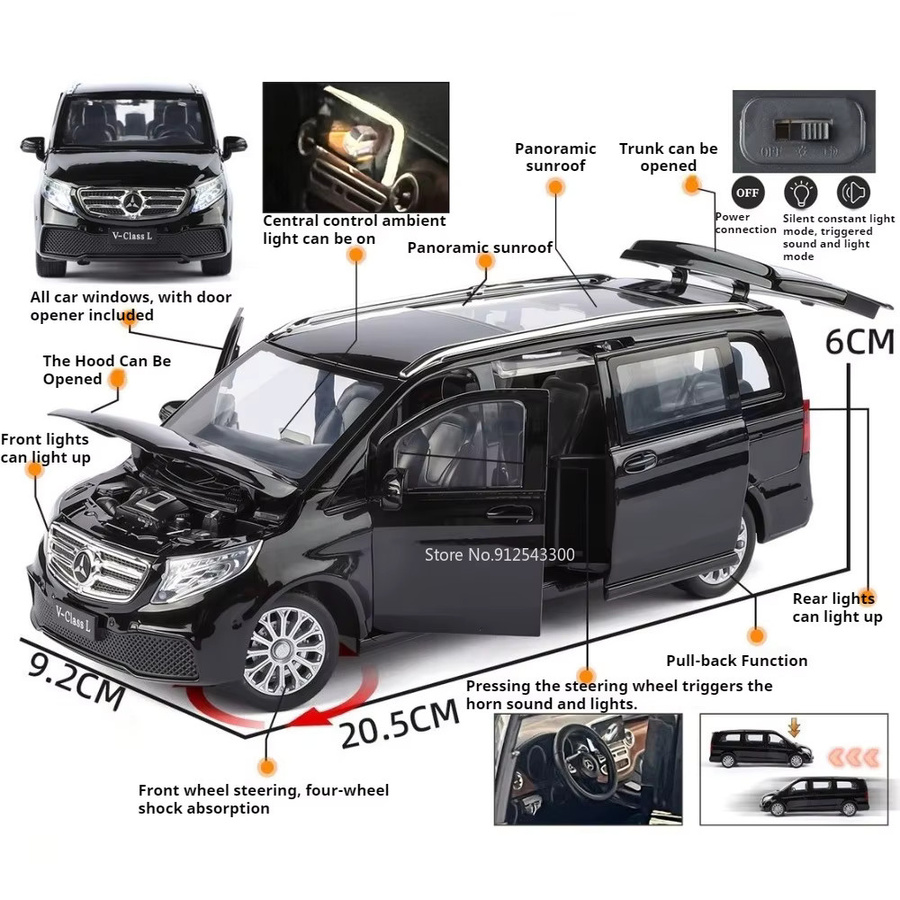 caipo Vellfire Business-Automodell, Maßstab 1:24, Metalldruckguss-Türen, geöffnet, mit Licht und Ton - Bild 1