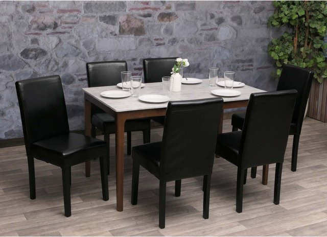 6er-Set MCW Esszimmerstühle Littau aus Kunstleder in Schwarz mit dunklen Beinen - Bild 1