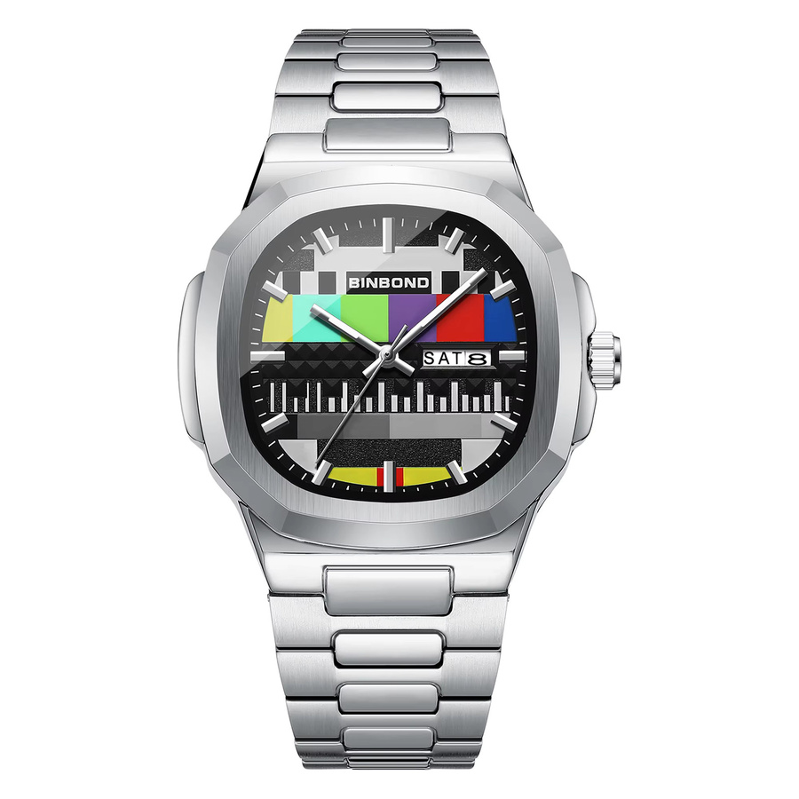 BINBOND Armbanduhr Edelstahl, Quarz, Schwarz, Silber, Herren - Bild 7