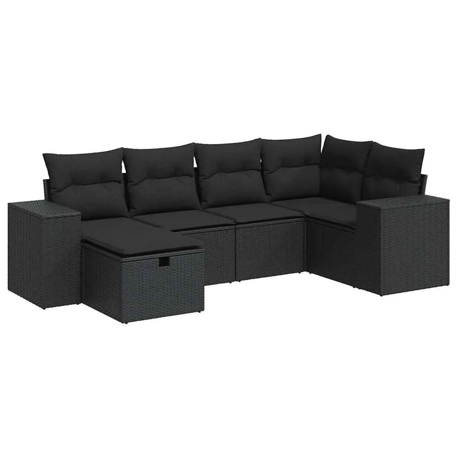 vidaXL 6-tlg Garten-Sofagarnitur in L-Form aus schwarzem Poly-Rattan mit Kissen und pulverbeschichtetem Stahlgestell - Bild 2