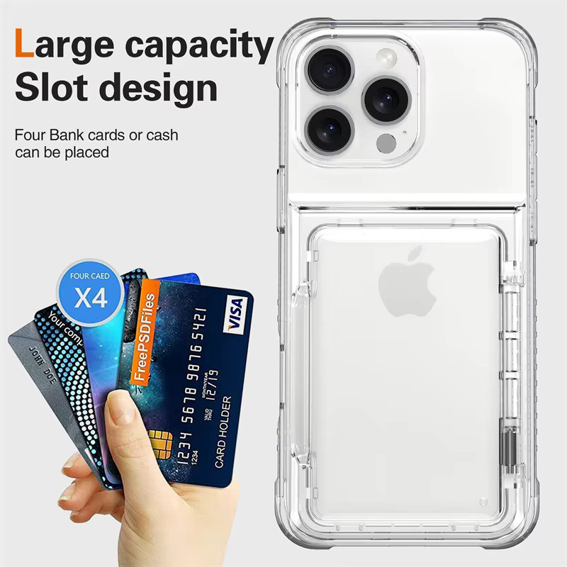 NMEGOU Transparente Stoßfeste Handyhülle mit 4 Kreditkartenhalter für iPhone 16 15 14 13 12 11 Pro Max und weitere Modelle - Bild 2