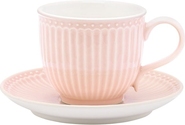 Greengate Alice Kaffeetasse mit Unterteller aus Porzellan in Pale Pink - Bild 1