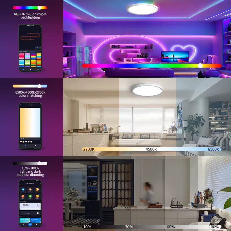 TUYA Smart WiFi LED Deckenleuchte RGB mit App und Alexa Sprachsteuerung, dimmbar, Weiß, Durchmesser: 40 cm, Höhe: 2,5 cm - Bild 3