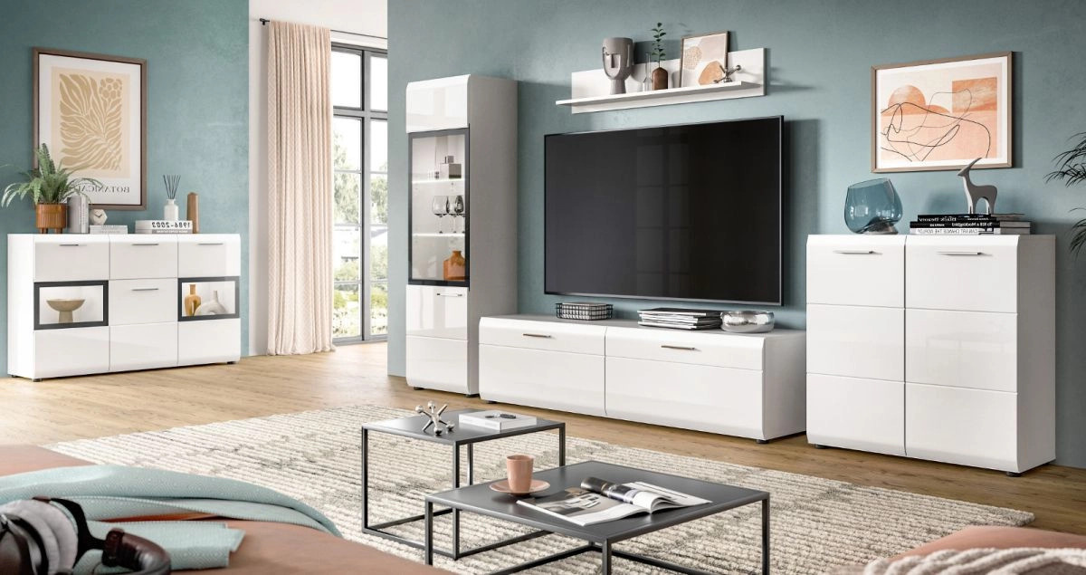 Wohnwand Inn.Furn in Weiß Hochglanz mit Schrankelementen, Breite: 255 cm, Höhe: 160 cm - Bild 3