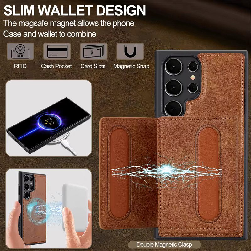 Business-Lederbrieftasche für Samsung Galaxy S26 Ultra S25 Edge S24 S23 Plus FE mit MagSafe-Kompatibilität und Kartenhalter in Braun - Bild 2