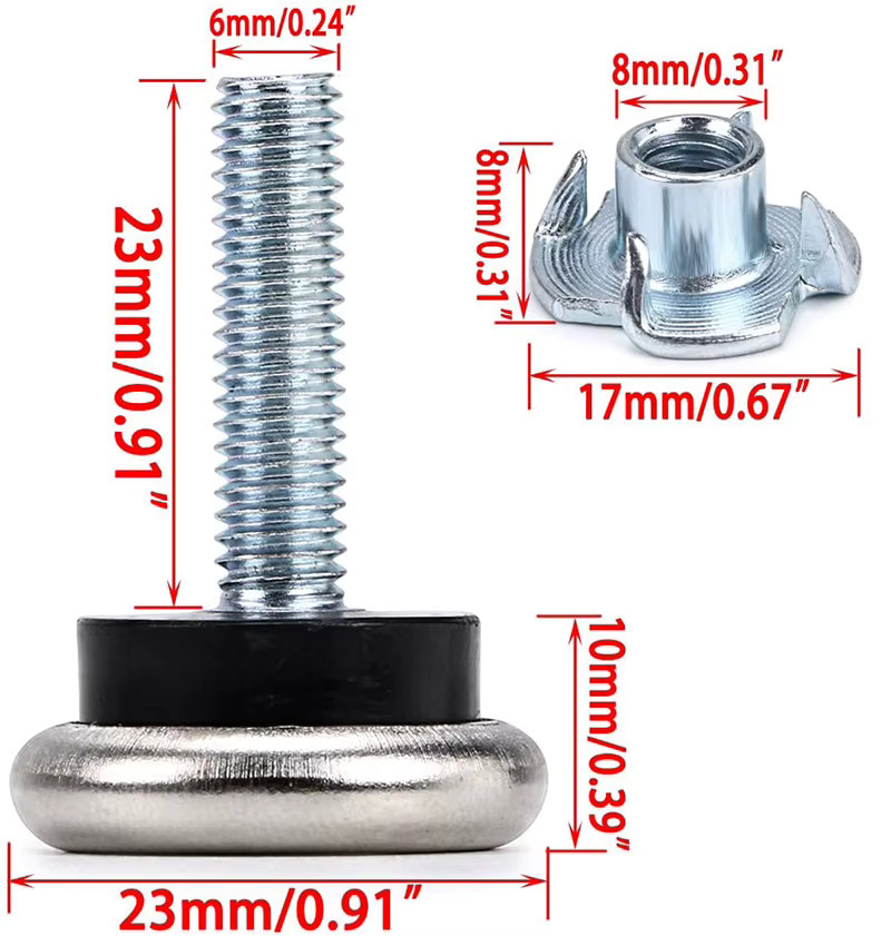 12 Stück NERISXB Möbel-Tischbeine mit Filz-Gleitpads und verstellbaren Nivellierfüßen M6 in Silber - Bild 3