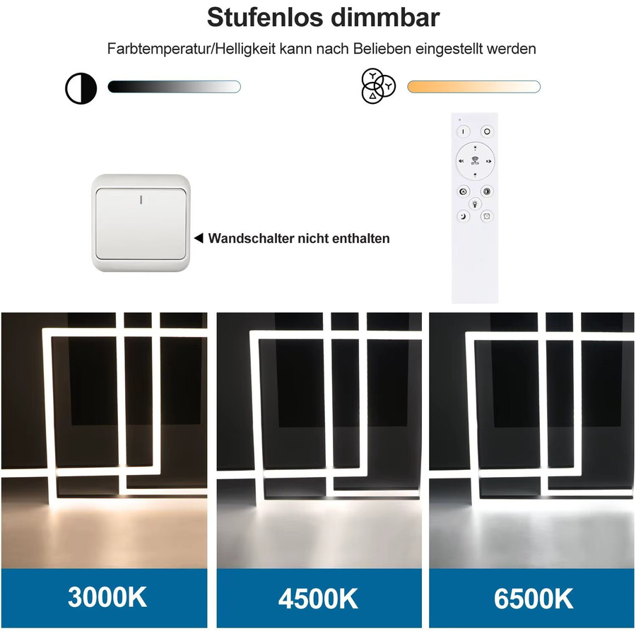 Cliheet LED-Deckenleuchte Schwarz, quadratisches Design aus Acryl, dimmbar mit Fernbedienung, 84W, CCT 3000K-6000K - Bild 4