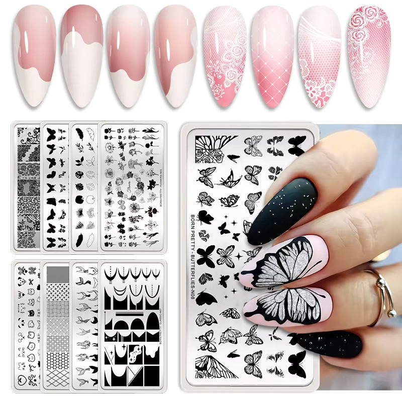 BORN PRETTY Nail Art Stempelplatten, Schablonen Set, Unisex - Bild 1