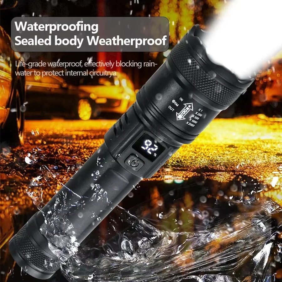 ZHIYU LED-Taschenlampe in Schwarz mit USB-Aufladung und taktischer Reichweite - Bild 2