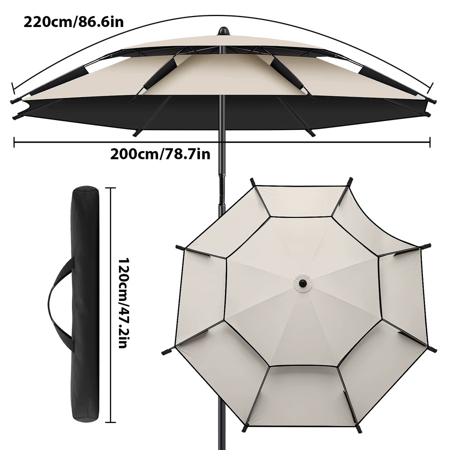 HGTUGO Fishing Umbrella Strandschirm mit Verstellmöglichkeit in Beige, Höhe: 120 cm, Tiefe: 117 cm - Bild 3