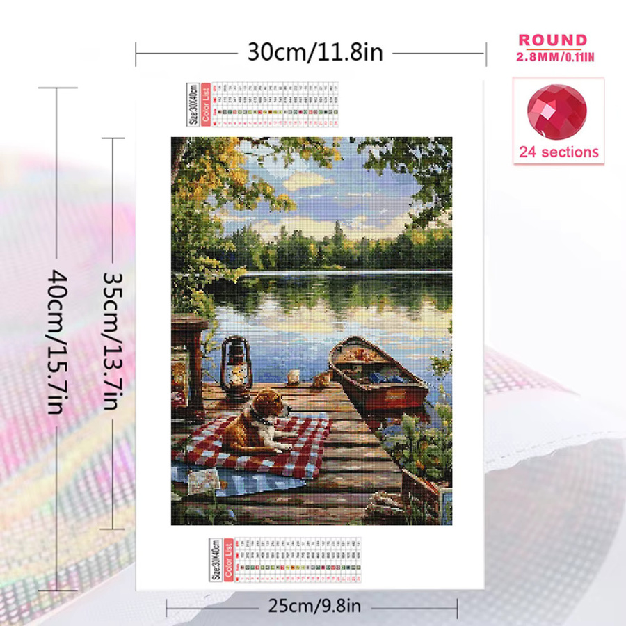 Momoart 5D DIY Diamant-Mosaik Flusslandschaft mit Boot als Kreuzstich-Gemälde in Multicolour, B/H: 30 x 30 cm - Bild 2