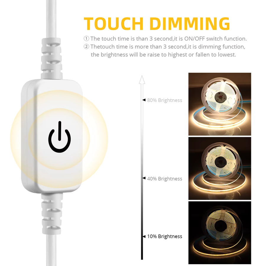 MALITAI Dimmbarer USB COB LED Streifen mit Touch Sensor, Weiß, 5V, 320 LEDs/m zur Hintergrundbeleuchtung für TV, Schrank oder Spiegel - Bild 2