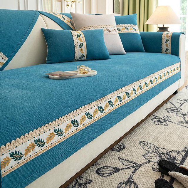 Yiran Furniture Chenille Sofabezug mit Bestickung, rutschfest und wasserabweisend, B/T/H: 70 x 70 x 70 cm - Bild 1