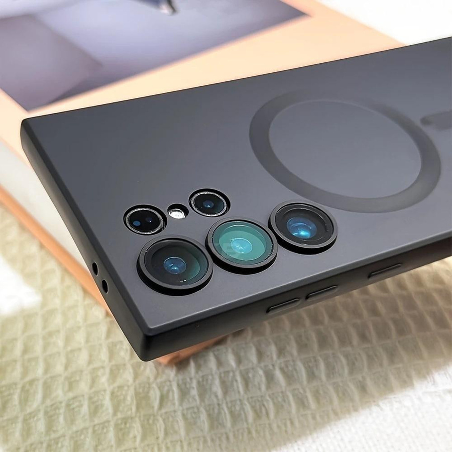 Magnetische Handyhülle für Samsung Galaxy S25 S24 S26 Ultra Plus mit Objektivschutz und mattem Rückcover in Schwarz - Bild 1