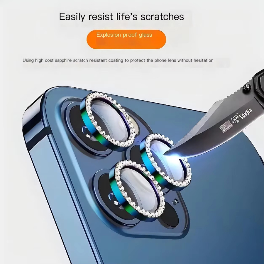 2-3er Set 9D Diamant Objektivschutz aus gehärtetem Glas für iPhone 15 Pro Max, iPhone 15 und iPhone 16 Pro Max in Gold - Bild 5