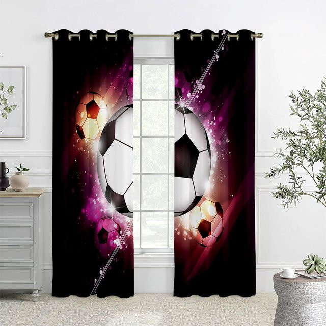 Yiran Furniture Fußballvorhänge für Kinder, 2er-Set, Schwarz, halbtransparent, B: 50 cm, H: 130 cm - Bild 1