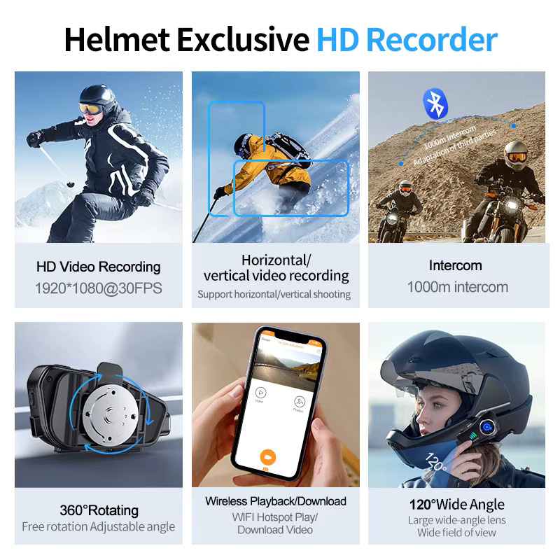 Q28-2X Motorradhelm Bluetooth-Gegensprechanlage mit 1080P HD Ultraweitwinkelobjektiv und WiFi-Videorecorder für 2 Personen in Schwarz - Bild 6