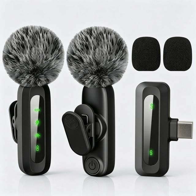 HITOZON Kabelloses Lavaliermikrofon mit USB-C Anschluss, Geräuschunterdrückendes Ansteckmikrofon in Schwarz für iPhone 15 und Android-Smartphones, ideal für Vlog, Live-Streaming und Interviews - Bild 1