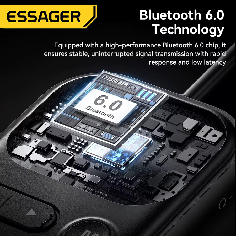 Essager Bluetooth 6.0 Sender und Empfänger 2-in-1 Adapter mit LED-Anzeige und Mikrofon in Schwarz für Autolautsprecher via 3,5 mm AUX - Bild 4